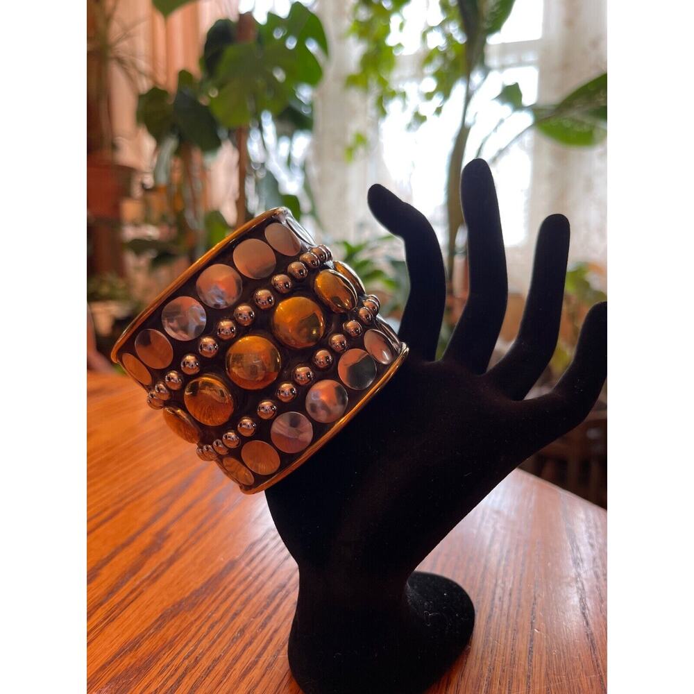 Biker corp Boho Mixed Metal Large Cuff Studded Gold Tone bracelet